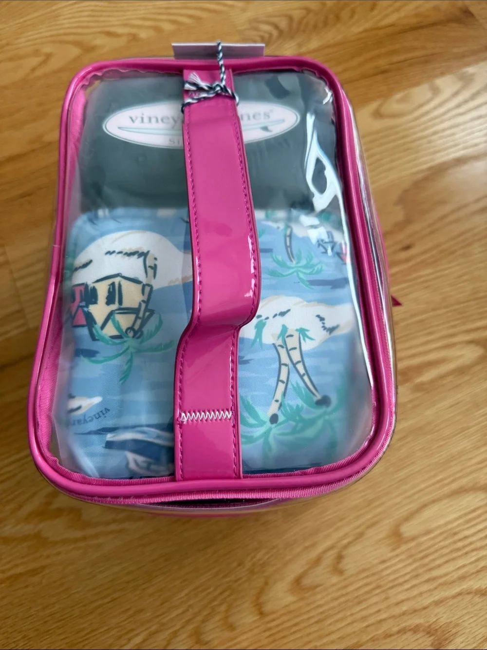 Vineyard Vines Clear Pink Vanity Bag with Handle